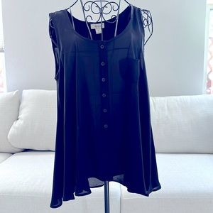 black, button up, sleeveless blouse